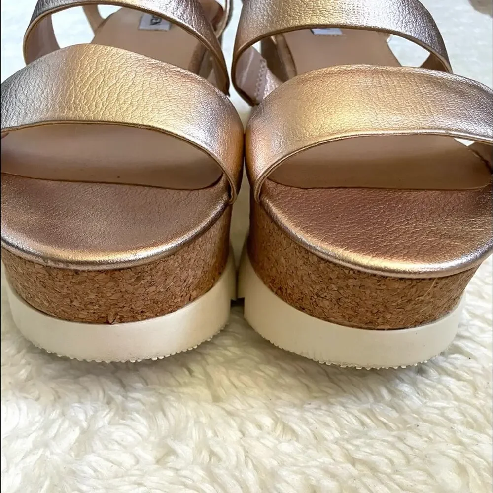 STEVE MADDEN Kirsten Rose Leather Platform Wedge Sandals Strappy Platform 10